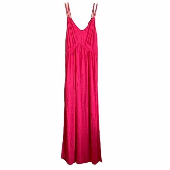 Armani Exchange Solid Pink V Neck Sleeveless Cotton Blend Maxi Dress Size M - Picture 1 of 7